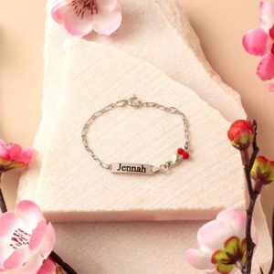 Bracelet Identité Bébé Cerise – Argent 925 Rhodié & Émail Rouge