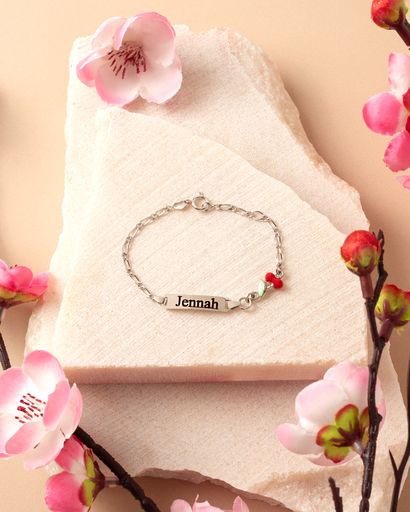 Bracelet Identité Bébé Cerise – Argent 925 Rhodié & Émail Rouge