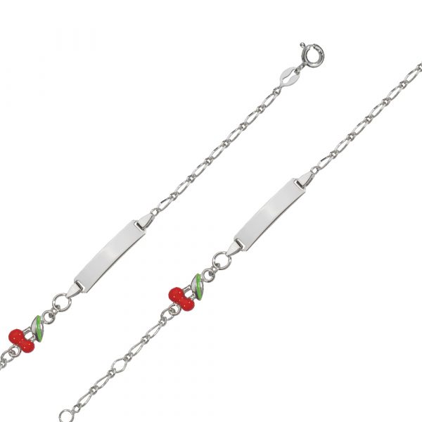 Bracelet Identité Bébé Cerise – Argent 925 Rhodié & Émail Rouge – Image 2
