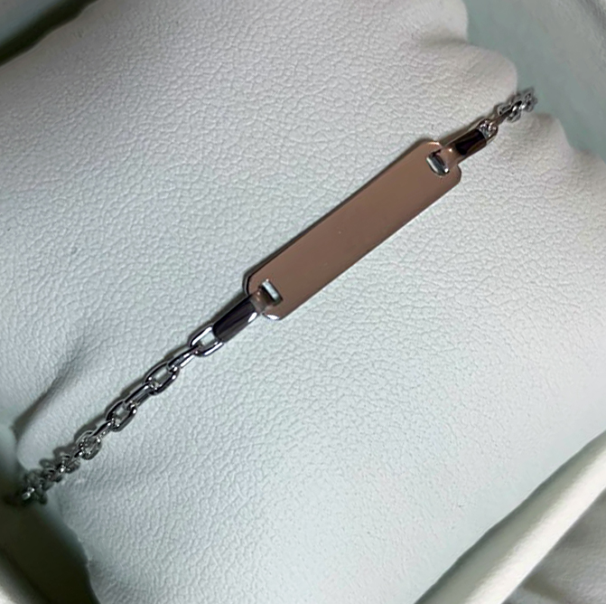 Bracelet bébé, plaque en argent 925/1000 rhodié