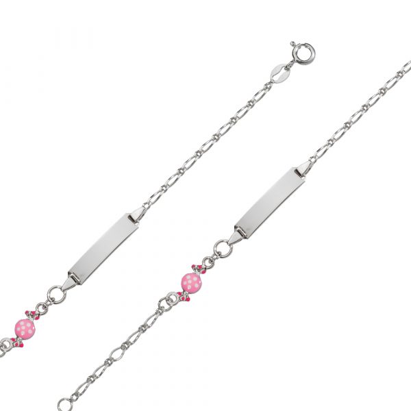 Bracelet bébé bonbon, émail rose, plaque rectangle en argent 925/1000 rhodié – Image 2