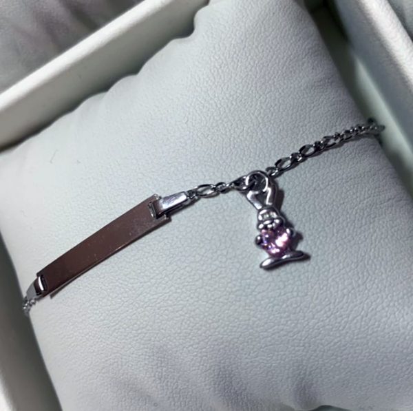 Bracelet bébé, lapin love plaque en argent 925/1000 rhodié