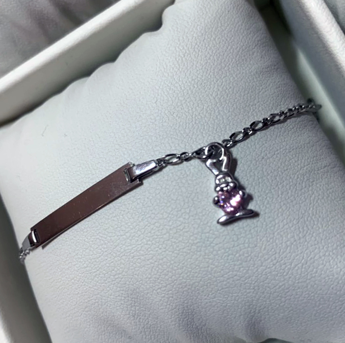Bracelet bébé, lapin love plaque en argent 925/1000 rhodié