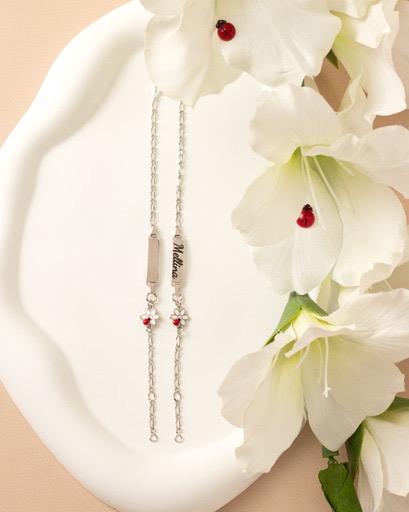 Bracelet Identité Coccinelle sur Fleur blanche– Argent 925 rhodié