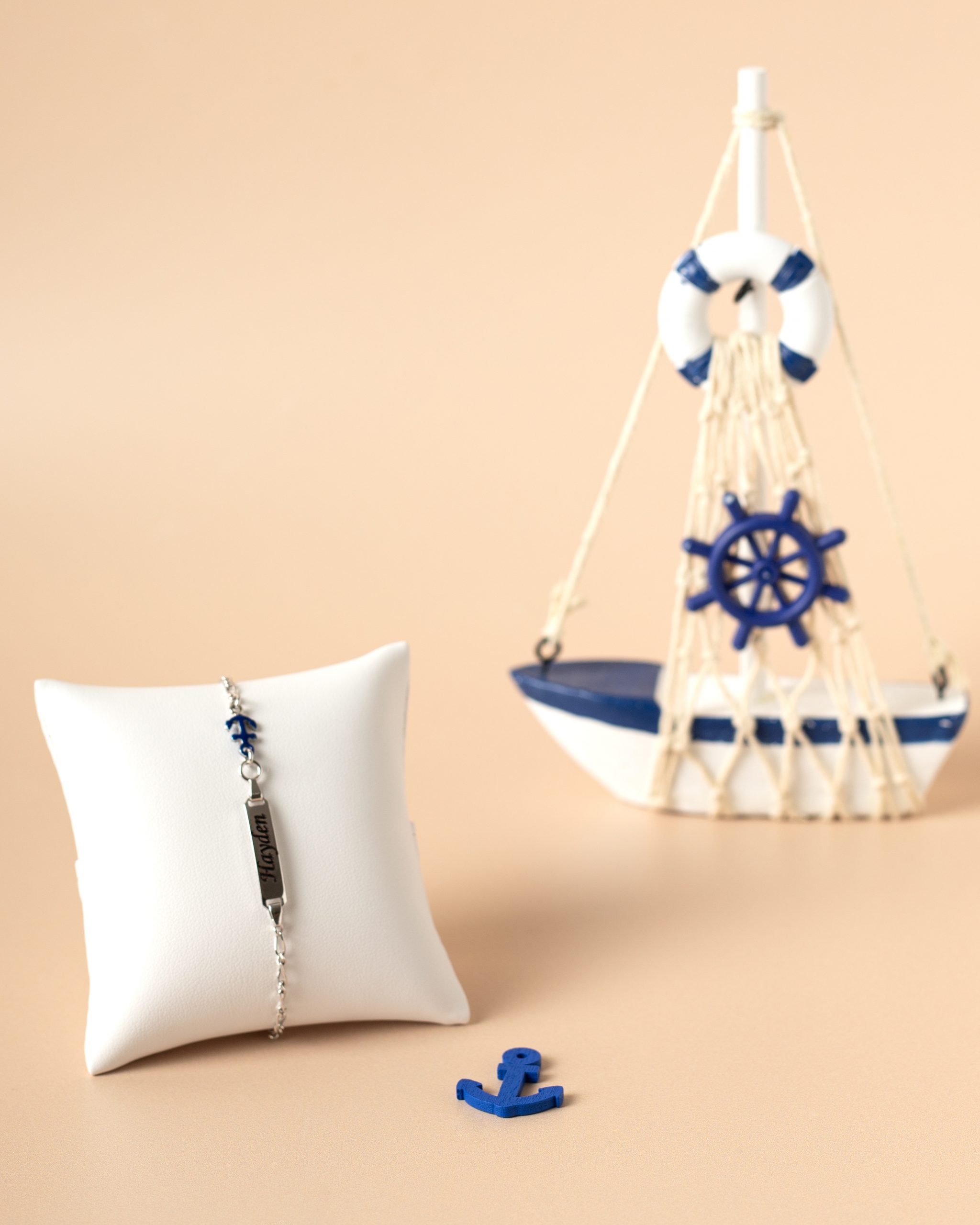 Bracelet Identité Ancre Bleu Marine – Argent 925 Rhodié